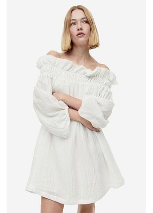 H&amp;m белое платье мини пышные рукава