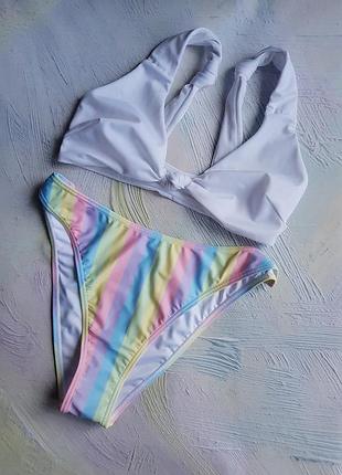 Раздельный купальник трусики в полоску asos белый 46, l