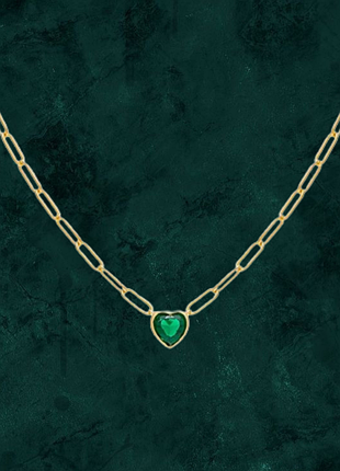 Серебряное ожерелье "зеленое сердце"