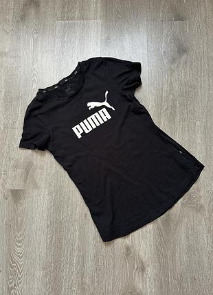 Чорна базова жіноча футболка puma пума з логотипом спортивна бавовняна натуральна