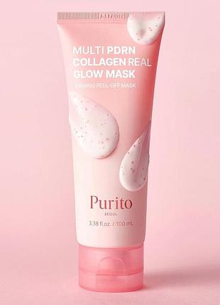 Маска пленка для упругости кожи лица purito multi pdrn collagen real glow mask