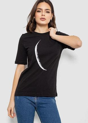 Футболка жіноча з принтом, колір чорний, 241r1830 xl, xl, 50