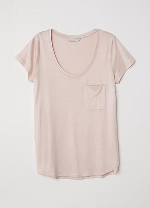 🌸 нежно-розовая вискозная футболка h&amp;m с карманом, размер xl ✨