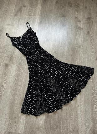 Сукня міді в горох у горошок peruna by m&s чорна на тонких бретелях жіноча довга літня віскозна кльош