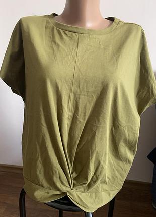 Жіноча футболка з драпіровкою, подовженими плечами, river island, l, колір хакі, бавовна