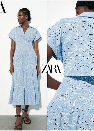 Ярусное ажурное вышитое платье zara платье из прошвы р.s