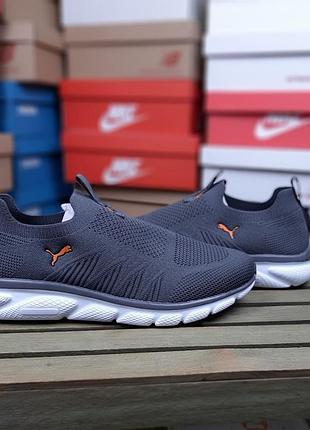Puma slip-on knit тапочки мокасины слипоны серые с оранжевым