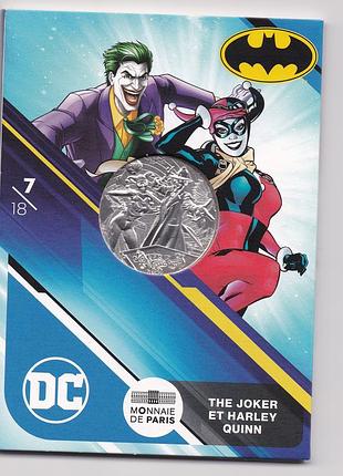 Срібна монета 10 євро «джокер та гарлі квінн» франція 2025 dc comics у блістері