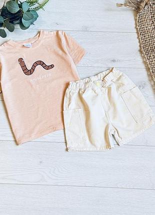 🌱набір zara на 4/5 р ціна -265 г 🌱футболка вільний крій д-43 см ширина-36 см , шорти  д-27 см пояс -22 см