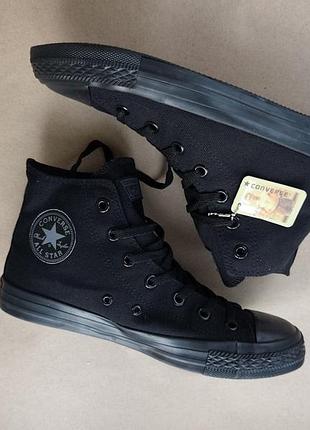Converse all star all black полностью черные высокие кеды кроссовки текстильные тканые унисекс женские мужские. вьетнам