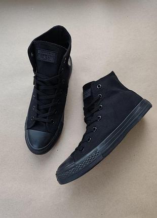 Converse all star all black полностью черные высокие кеды кроссовки текстильные тканые унисекс женские мужские. вьетнам
