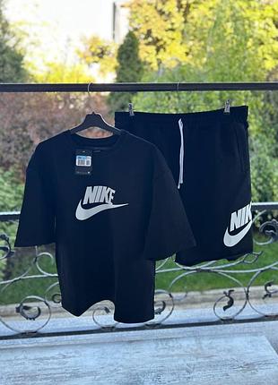 Спортивний чорний літній костюм комплект оверсайз nike футболка і шорти