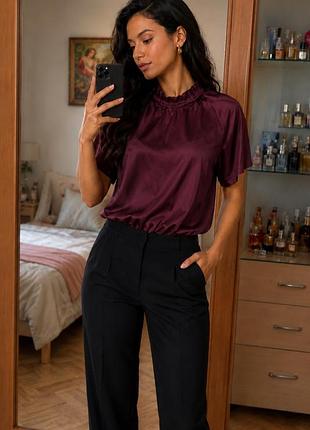 Блуза asos кольору марсала з бантом на шиї та зав’язкою на талії ззаду