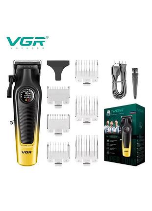 Машинка для стрижки аккумуляторная vgr v-196 золотой +lcd, 6 насадок
