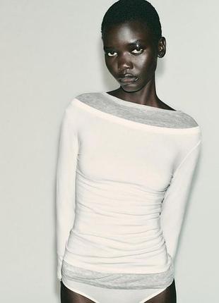Белый базовый хлопковыйлонслив с вырезом лодочкой zara 
✨✨✨✨✨✨✨✨✨✨