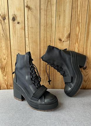 Жіночі високі ботинки ботильйони ботфорди кеди на каблуку y2k converse wmns chuck taylor all star gr82 extra-high 'black'