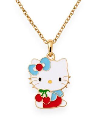 Золотистий кулон на ланцюжку «кітті hello kitty з вишеньками», підвіска 2.2 см