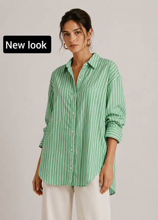 Сорочка жіноча зелена у смужку оверсайз від бренду new look s