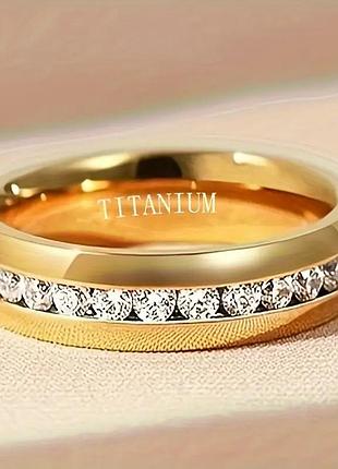 Золотистое классическое обручальное кольцо из титановой стали с белым liresmina jewelry цирконием размер 22