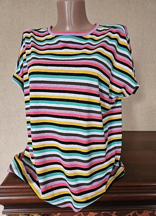 Яркая льняная футболка в полоску marks &amp; spencer, р. 14 (l/xl) - с льном!
