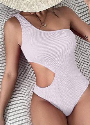 Белый слитный купальник на одно плечо из жатки s,m,l l
