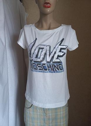 Оригинальная футболка love moschino в идеальном состоянии со стразами (размер s/it 42)