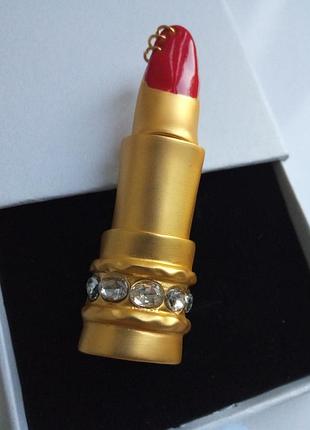 Сюрреалистичная кольца на весь палец "scarlet lipstick" 18k gold — арт дизайн с кристаллами и пирсингом, кольцо, фаланговое, тренд, подарок