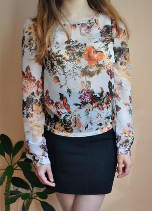 2 вещи по цене 1. шикарная шифоновая блуза с длинным рукавом в цветы internacionale. размер s1 фото
