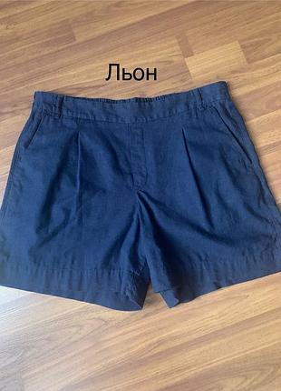 Жіночі темно-сині лляні шорти з кишенями і широкою гумкою в талії ззаду. m&s, xl