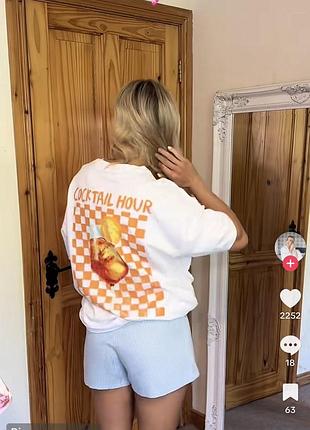 Біла футболка primark «cocktail hour» з принтом aperol spritz  📏 розмір: s