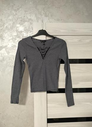 Стильний лонгслів у смужку зі шнурівкою від new look (xs-s)