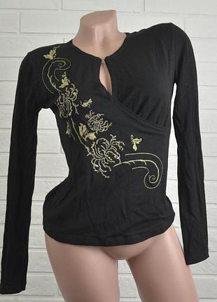 Красивый лонгслив в вышивкой black (m)