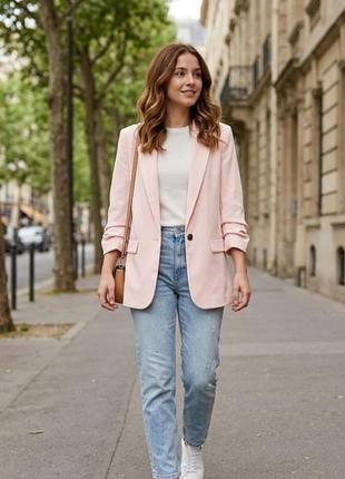 🌸 ніжно-рожевий подовжений піджак h&m з драпірованими рукавами — розмір s (eur 36)
