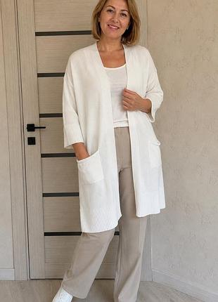 Кардиган marks & spencer хлопок молочный белый оверсайз р. 48–50