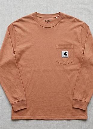 Carhartt лонгслів коричневий розмір s з кишенею
