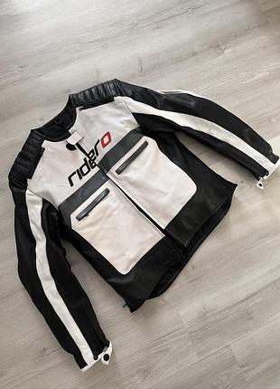 Мото куртка чоловіча ridero шкіряна косуха чорна біла l xl захист плечі лікті спина