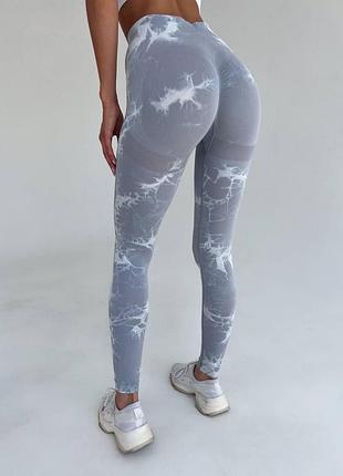 Спортивні жіночі легінси (лосини) marble tie-dye з ефектом пуш-ап для фітнесу та йоги мармурові — сірі m