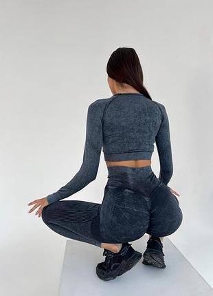 Фитнес-костюм wow с эффектом вываривания (рашгард, леггинсы) плотный, с высокой посадкой и push up l, черный