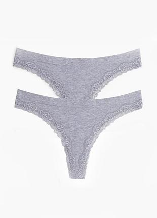 Жіночі трусики танга з мереживом комплект 2 шт h&m xs 32-34 euro, наш 40-42