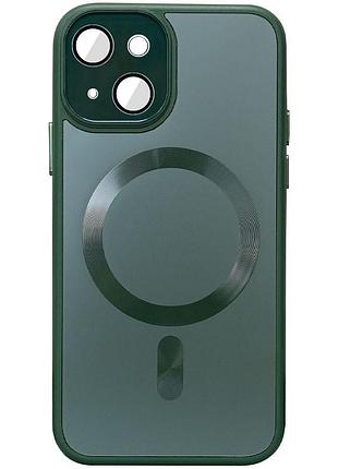 Чохол tpu+glass sapphire midnight with magsafe для apple iphone 14 (6.1") білий / white зелений / forest green