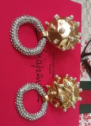 Сережки преміум масивні у стилі сюрреалізму, штамп, 18k позолота, кристали та перлинні акценти, тренд, подарунок