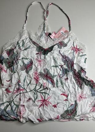 Майка піжамна, верх від піжами, піжама hunkemoller - біла квітковий принт, рр xs