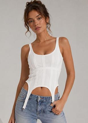 Новий білий легкий топ зі штрипками у рубчик denim co xs
