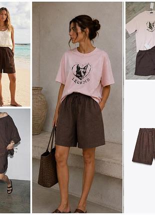 Летние струящиеся шорты- бермуды zara zw collection. из смесового льна. цвет и качество- топ!