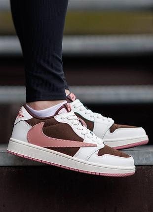 Кроссовки nike air jordan 1 low x travis scott найк джордан травис скотт белые с коричневым женские