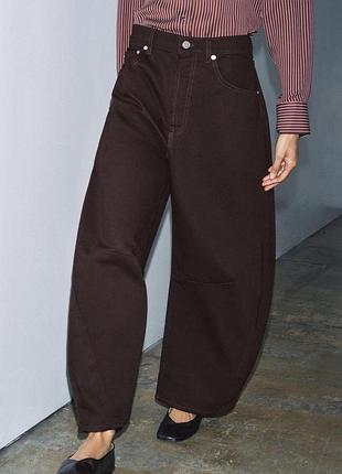 Темно-коричневі джинси-балони zara 26/27/28