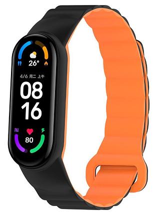 Ремешок dual-color magnetic для xiaomi mi band 7/6/5/4/3 black / orange