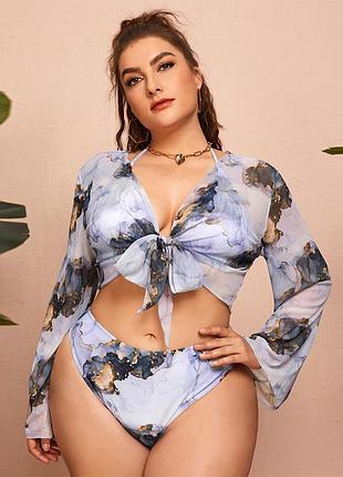 Раздельный женский купальник с парео xl-4xl фиолетовый