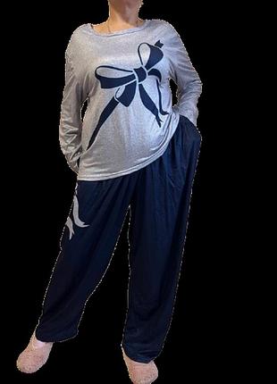 Жіноча піжама лонгслів та штани xl-5xl р. | піжама жіноча супербатал бамбук
