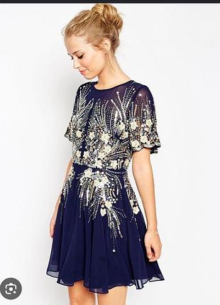 👗 вечірня коктейльна сукня 👗asos з квітковою вишивкою бісером та паєтками